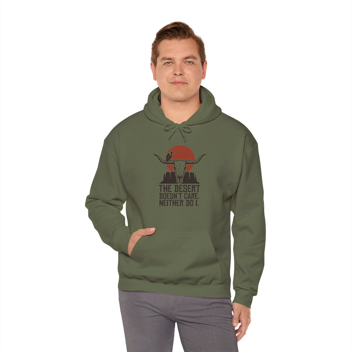 Sweat-shirt à capuche Desert Skull — Sweat-shirt à motif western « Le désert s'en fiche, moi aussi »