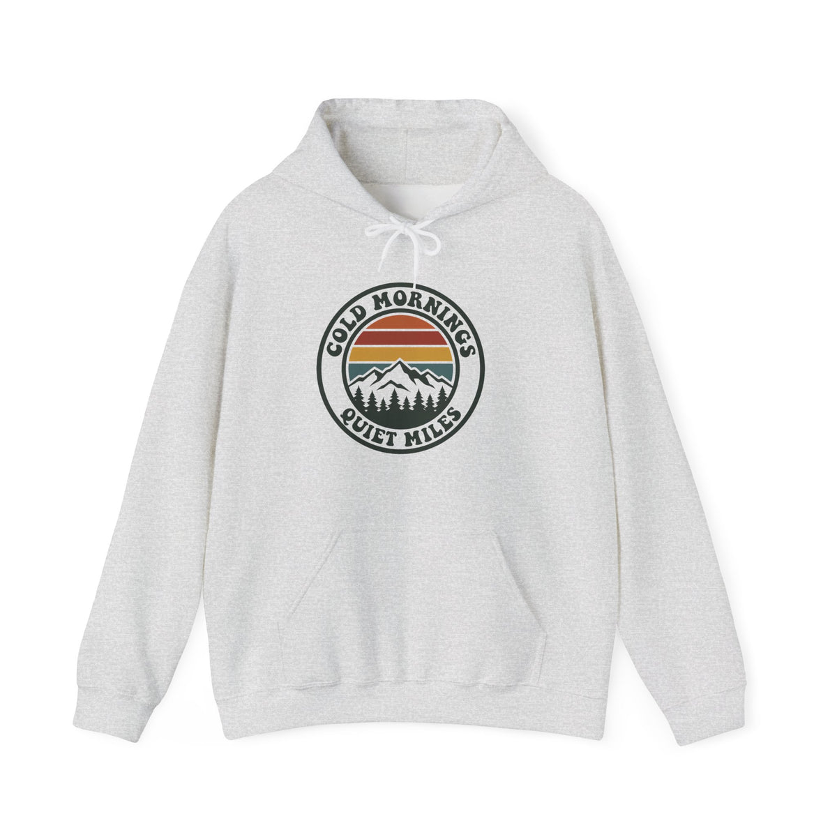 Cold Mornings Quiet Miles Hoodie — Retro Mountain Running Pullover