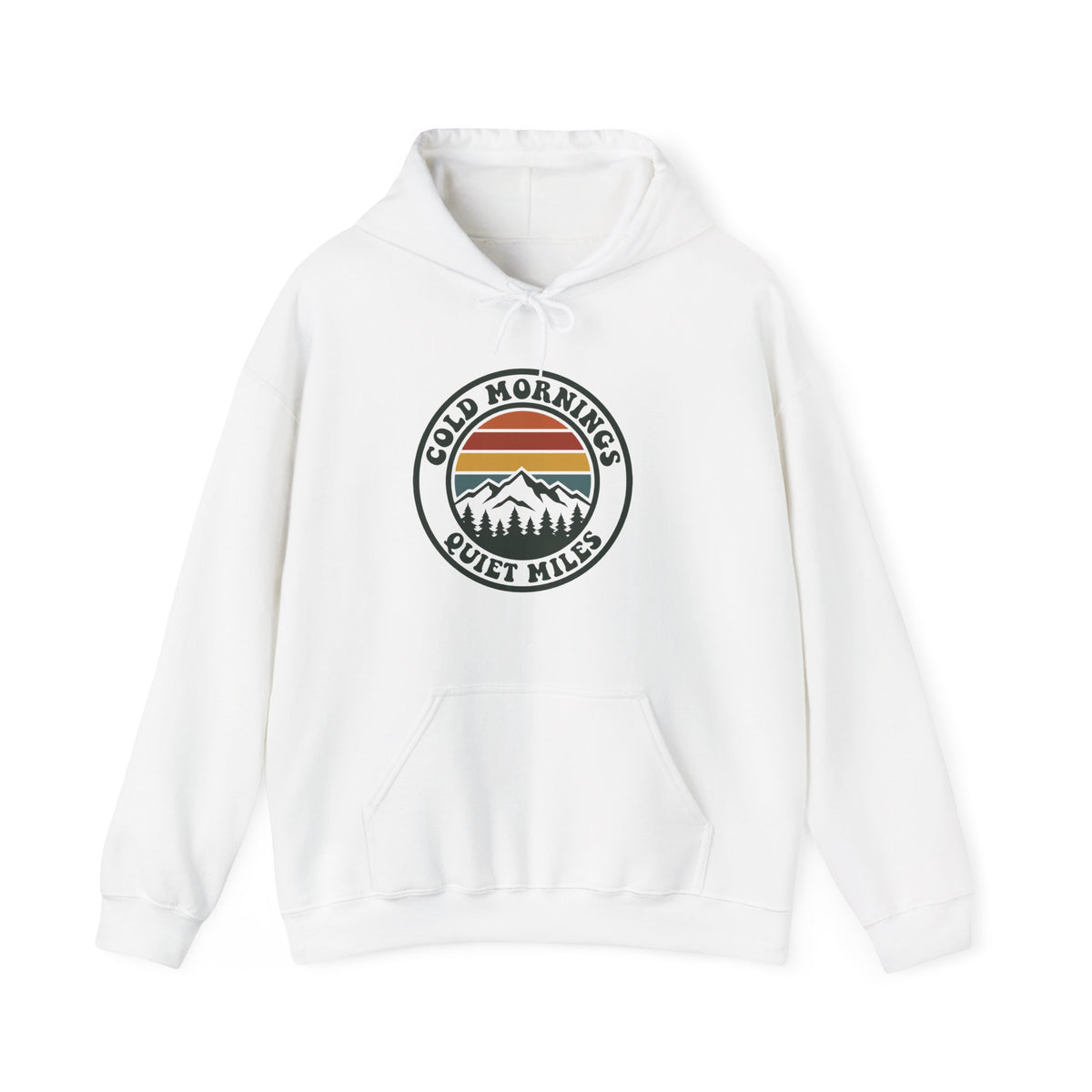 Cold Mornings Quiet Miles Hoodie — Retro Mountain Running Pullover