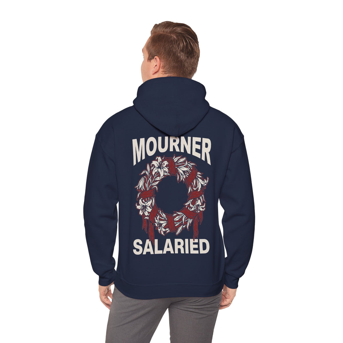 Mourner Salaried Hoodie - Floral Wreath Back Print Comfort Pullover