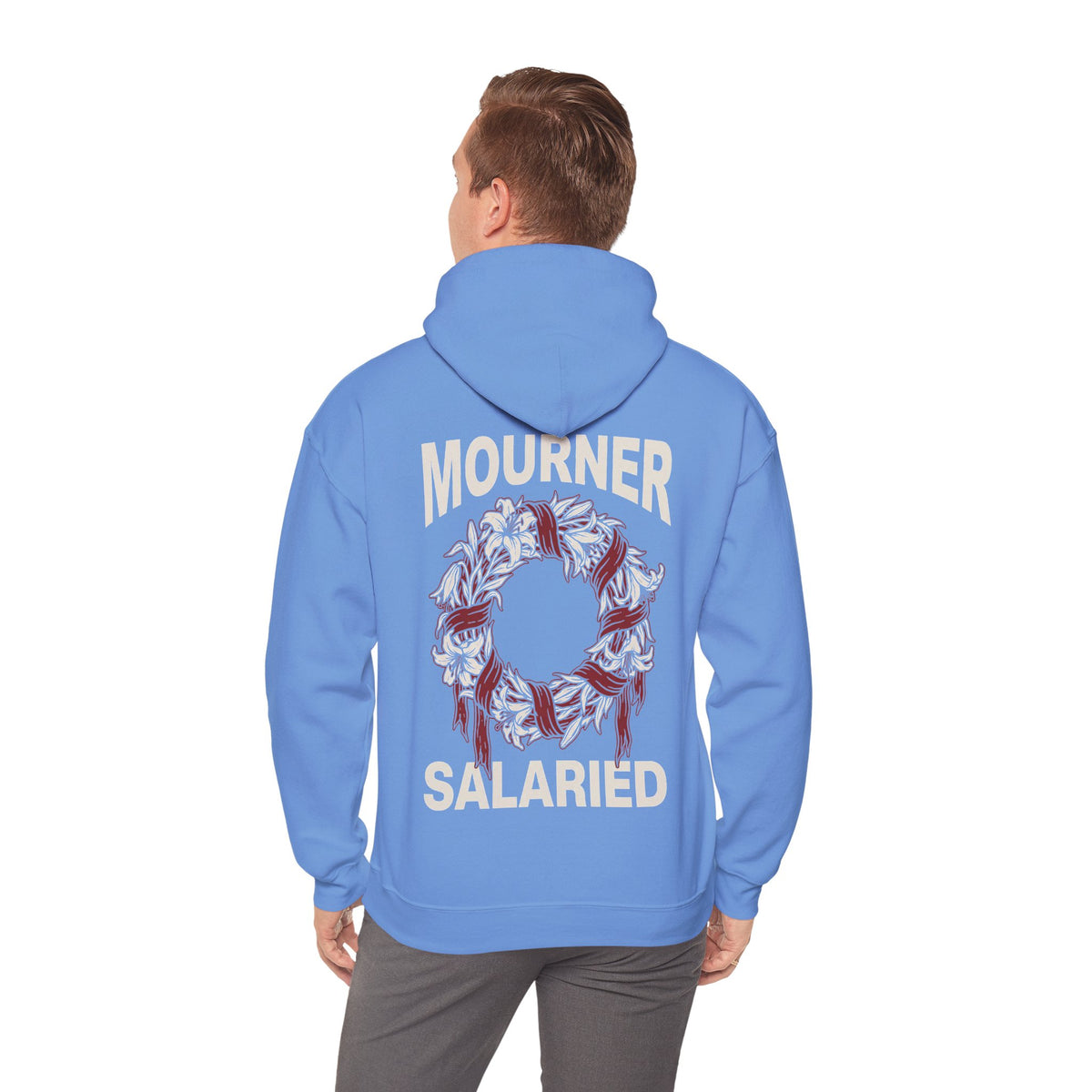Mourner Salaried Hoodie - Floral Wreath Back Print Comfort Pullover