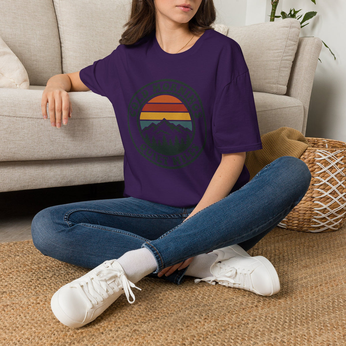 Cold Mornings Mountain T-Shirt — Retro Sunset Outdoor Tee