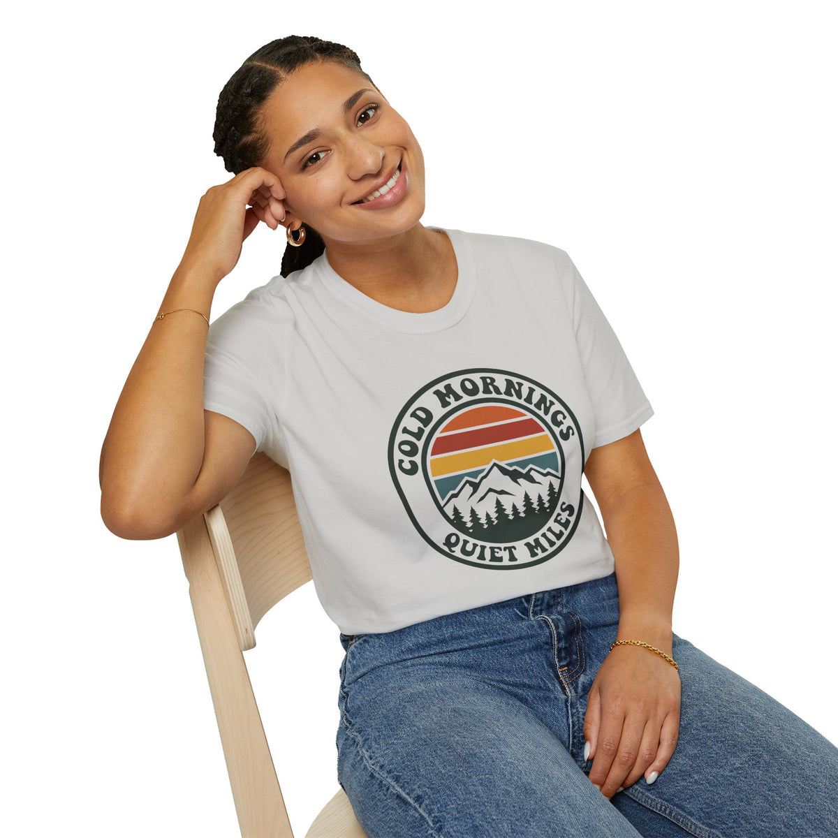 Cold Mornings Mountain T-Shirt — Retro Sunset Outdoor Tee