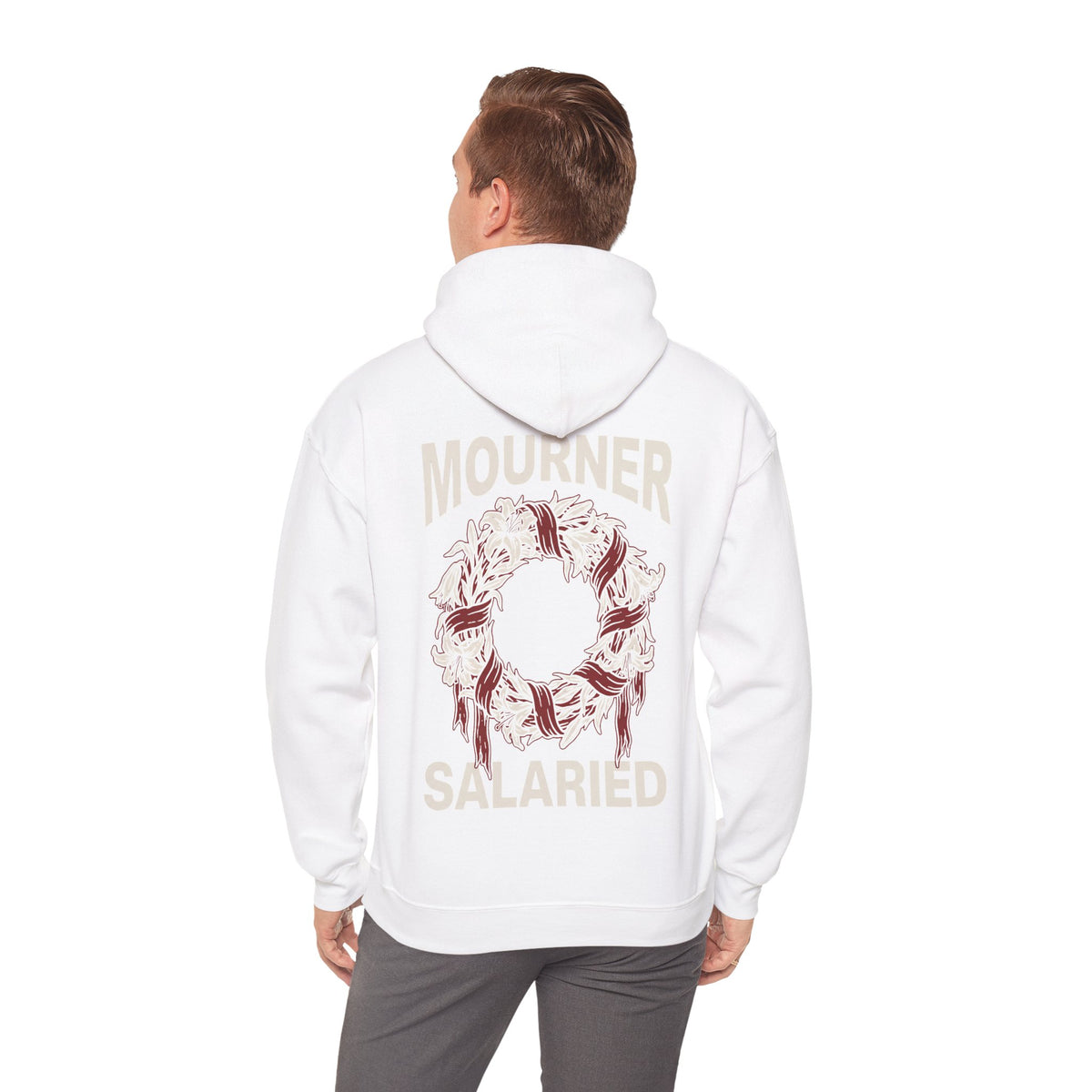 Mourner Salaried Hoodie - Floral Wreath Back Print Comfort Pullover