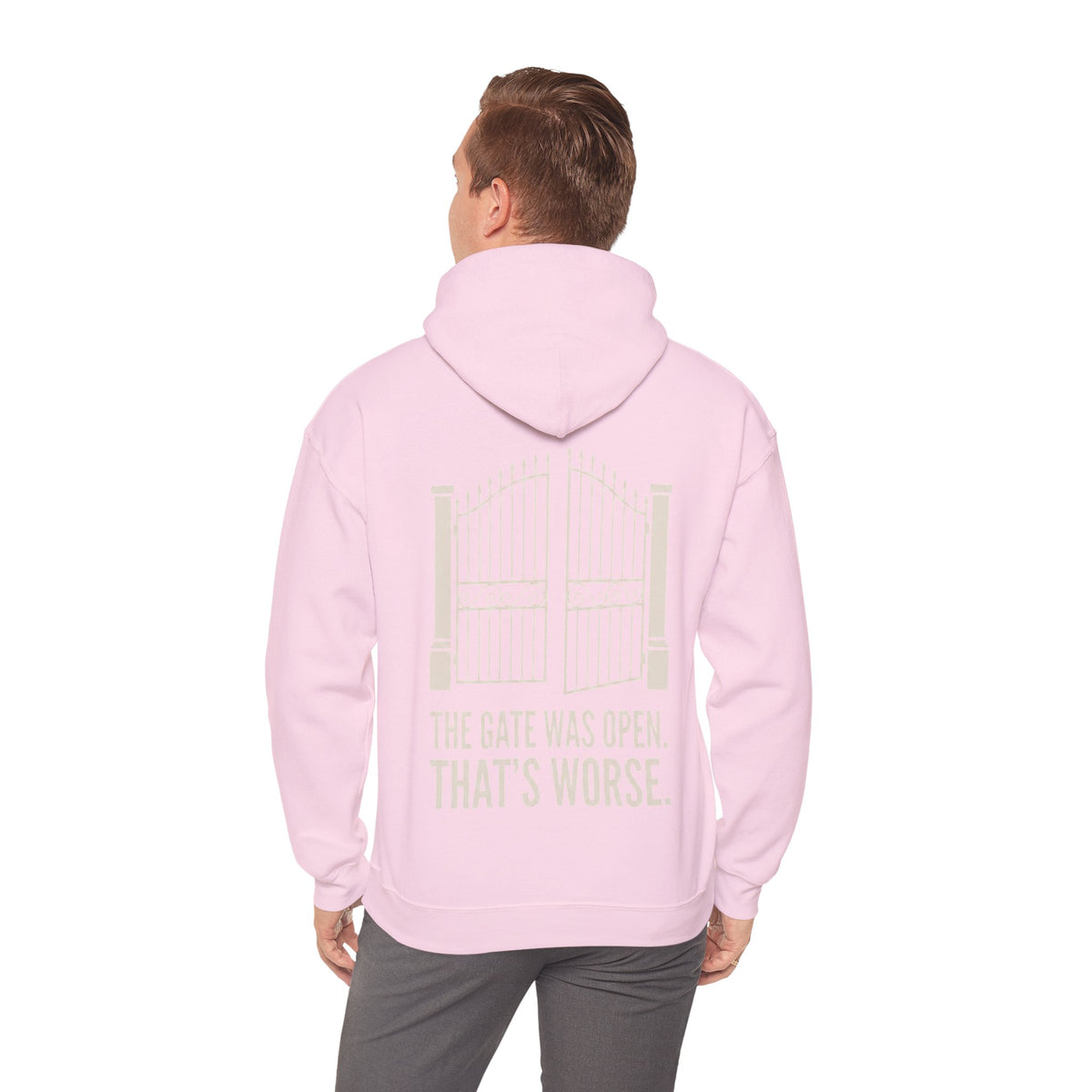 Hoodie — 'The Gate Was Open, That's Worse' Graphic Back Print