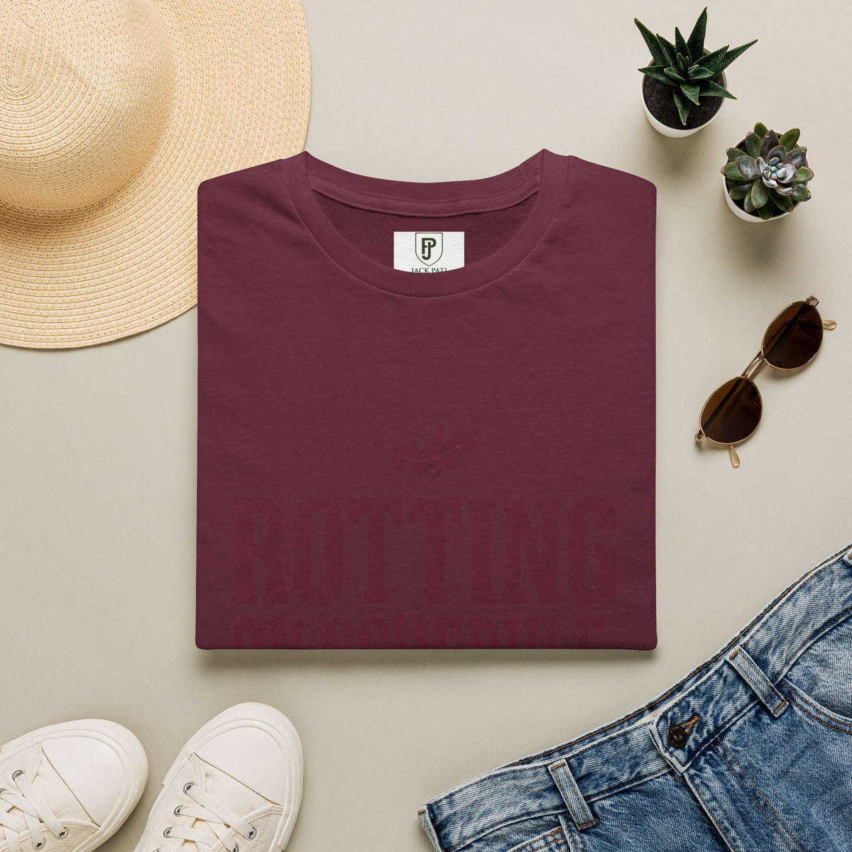 T-shirt « Rotting On Schedule » — T-shirt humoristique avec motif feuille d'automne