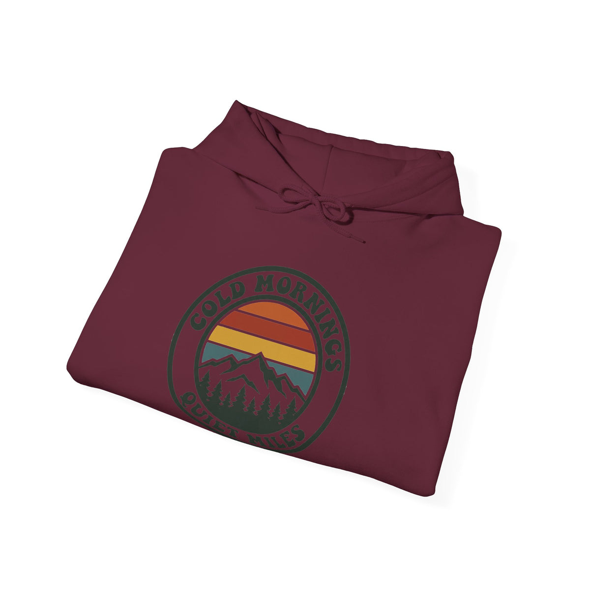 Cold Mornings Quiet Miles Hoodie — Retro Mountain Running Pullover