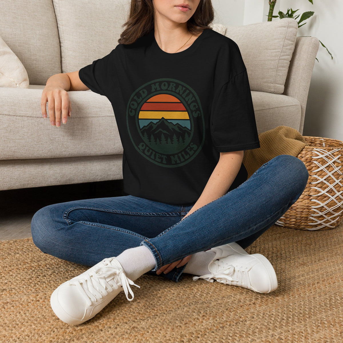 Cold Mornings Mountain T-Shirt — Retro Sunset Outdoor Tee