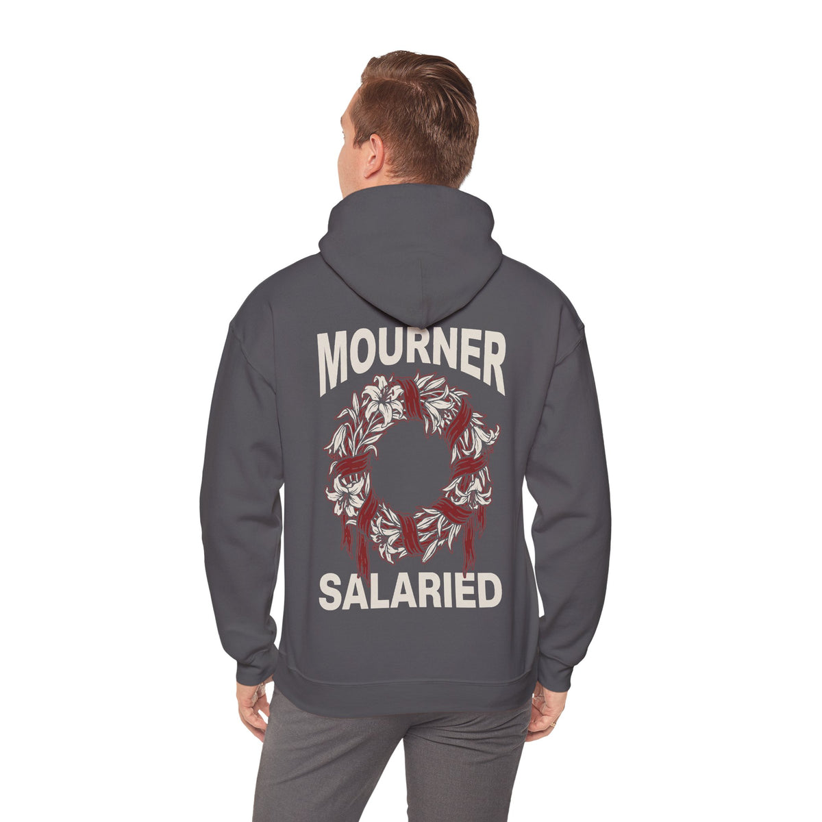 Mourner Salaried Hoodie - Floral Wreath Back Print Comfort Pullover