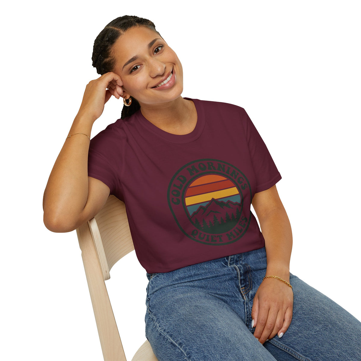 Cold Mornings Mountain T-Shirt — Retro Sunset Outdoor Tee