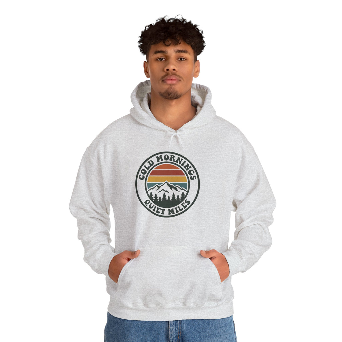 Cold Mornings Quiet Miles Hoodie — Retro Mountain Running Pullover