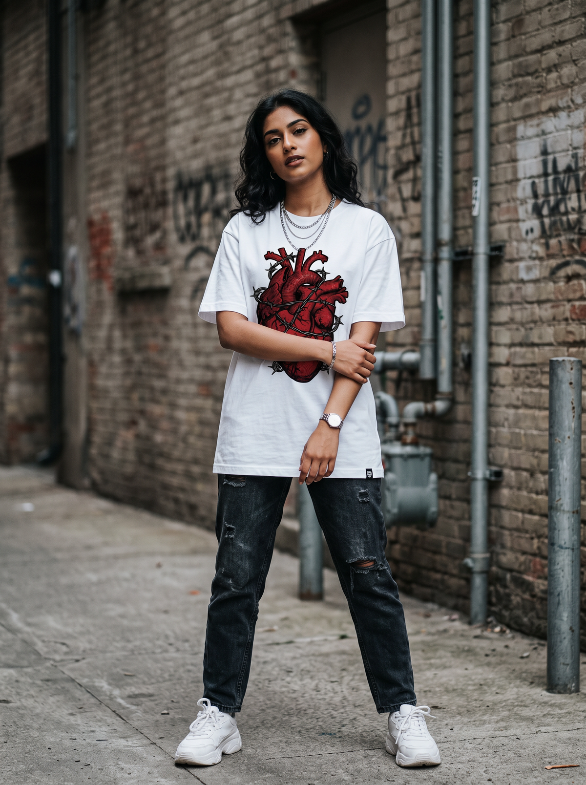 Anatomical Heart Tee — Barbed Wire Red Heart Graphic T-Shirt