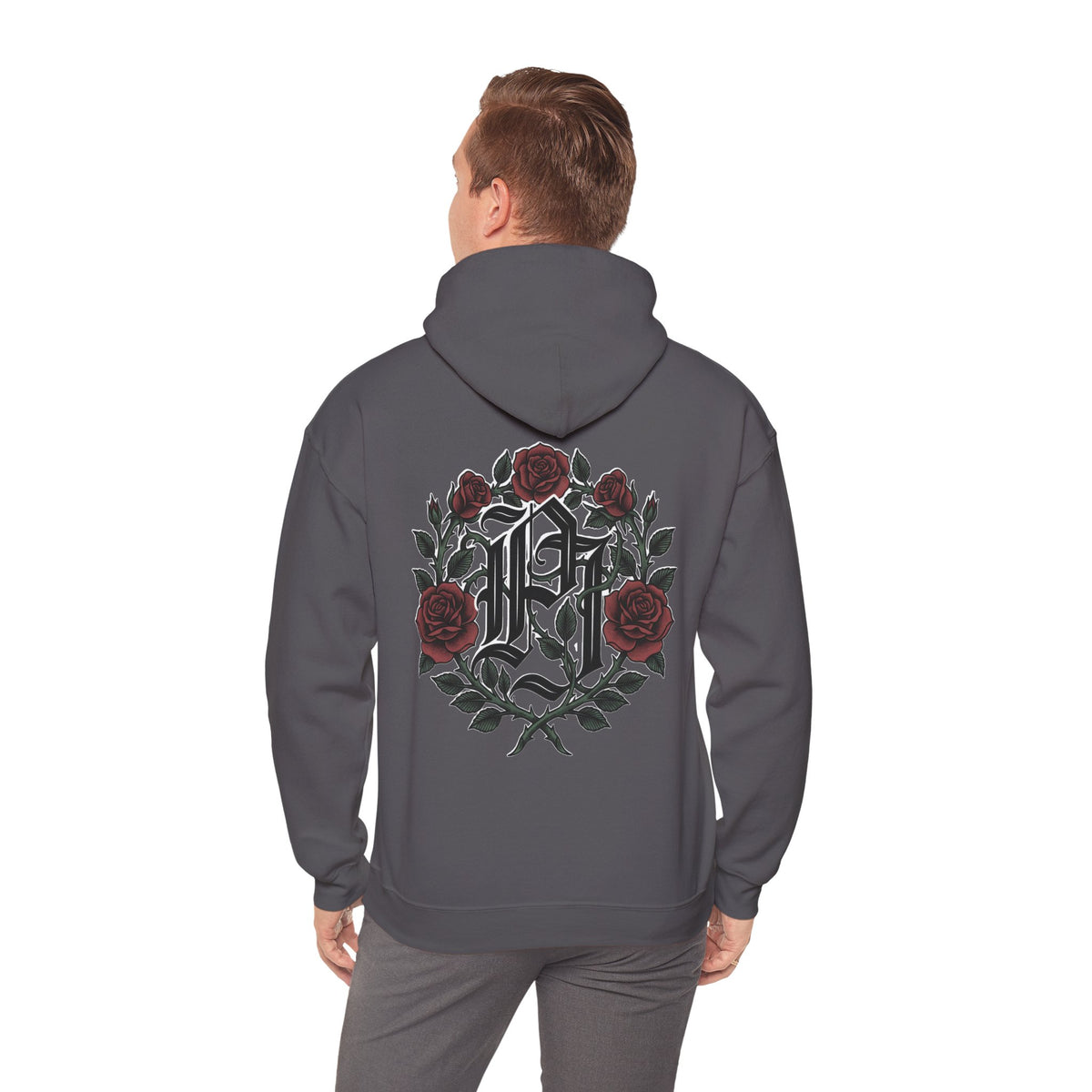 Rose Monogram Hoodie — Gothic Floral Initials Sweatshirt