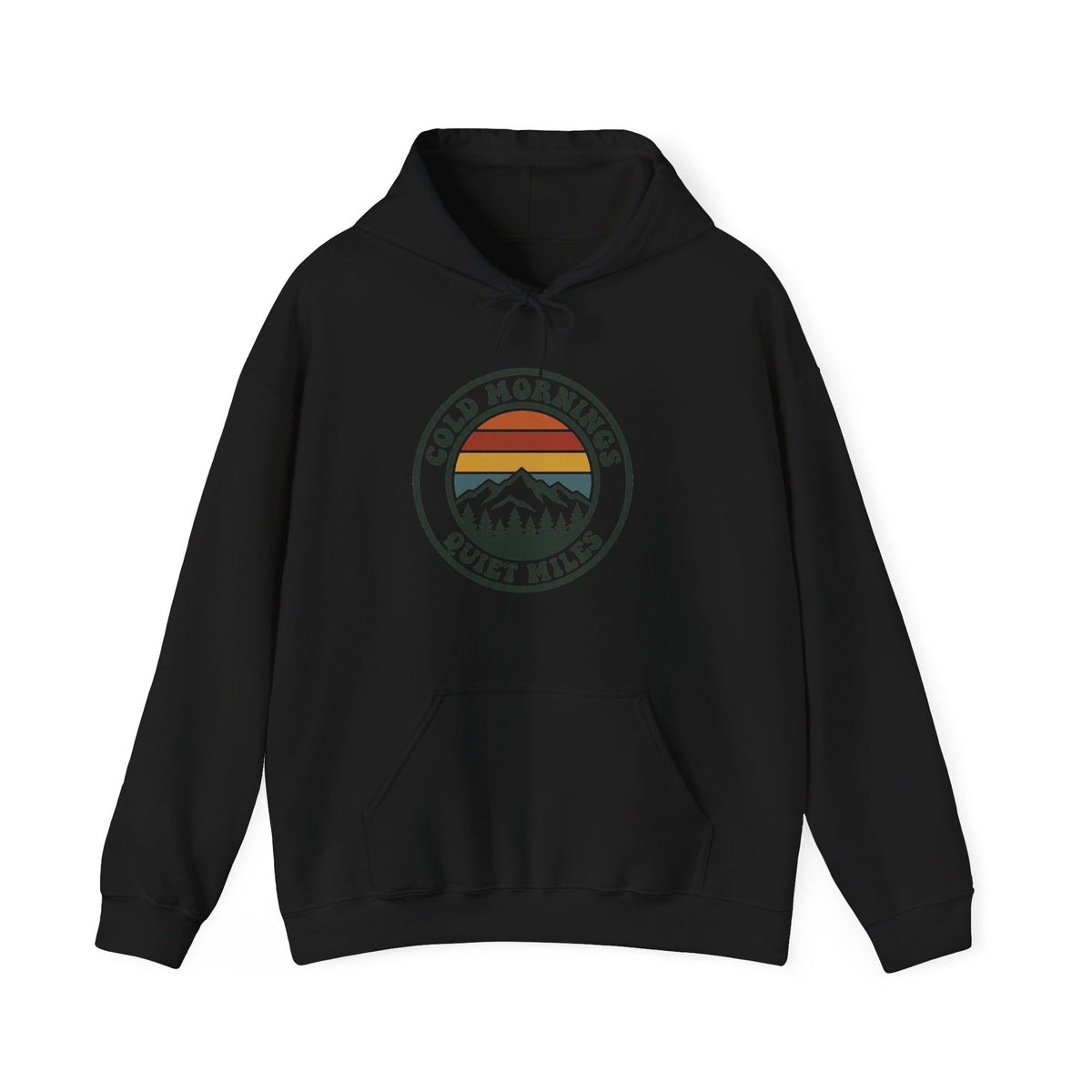 Cold Mornings Quiet Miles Hoodie — Retro Mountain Running Pullover