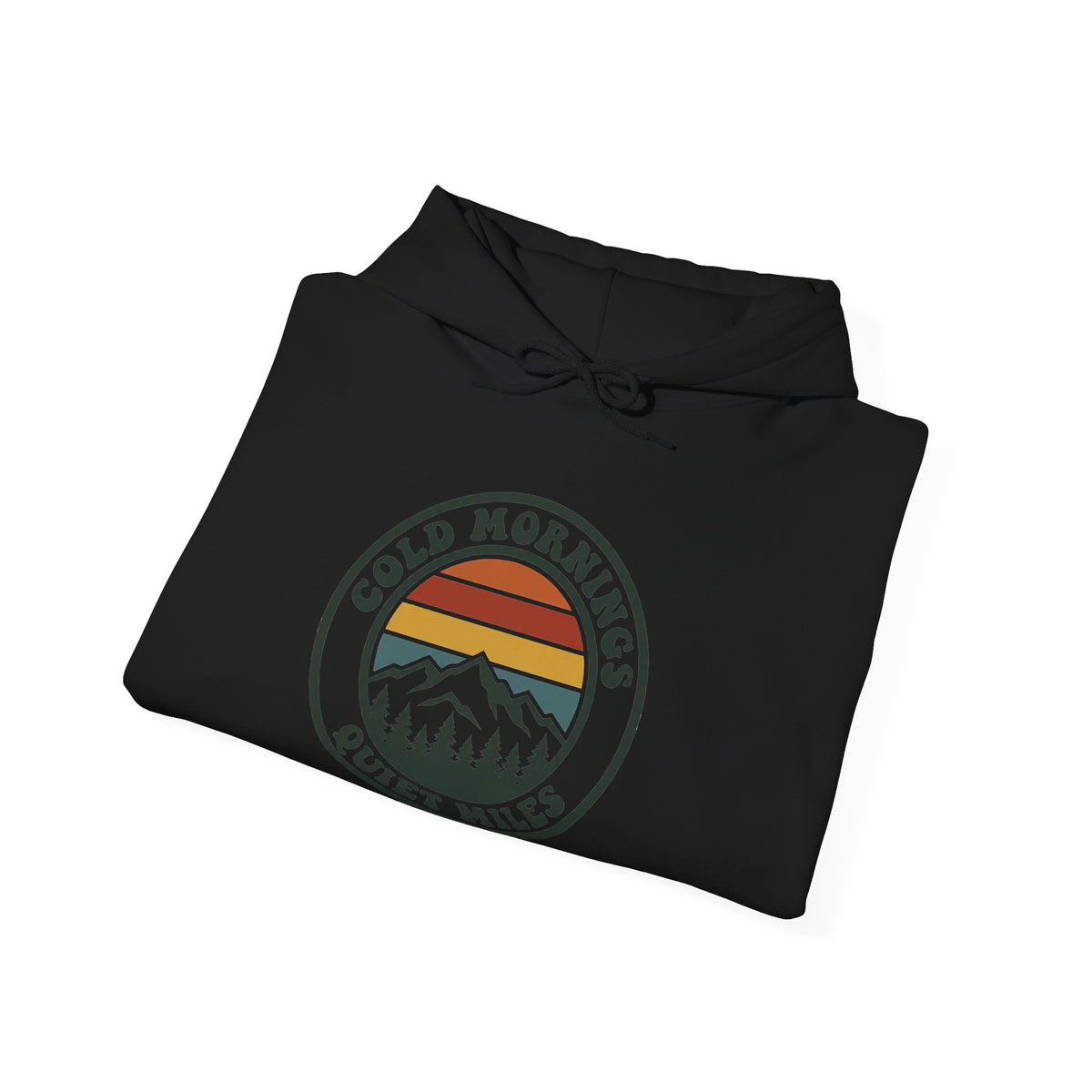 Cold Mornings Quiet Miles Hoodie — Retro Mountain Running Pullover