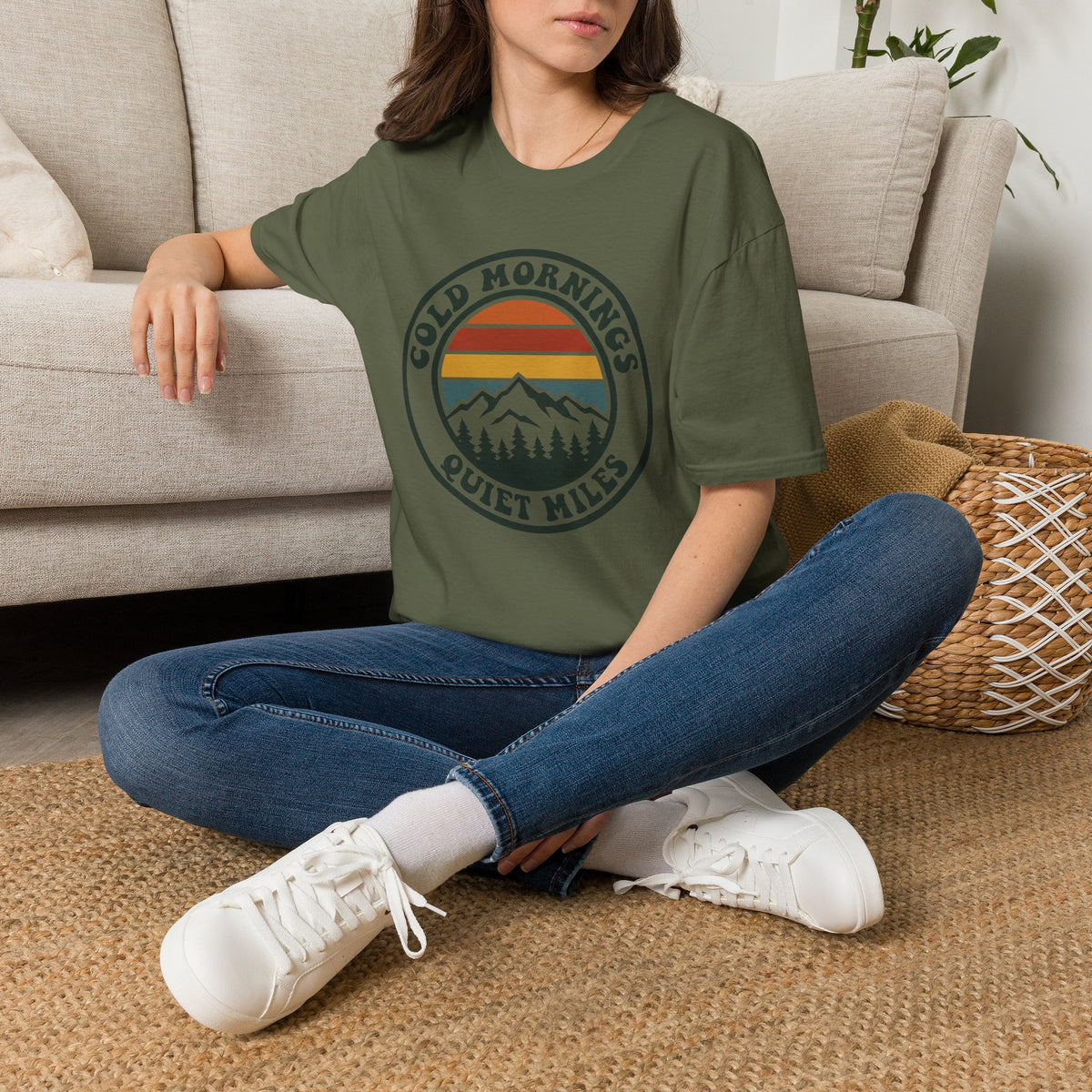 Cold Mornings Mountain T-Shirt — Retro Sunset Outdoor Tee