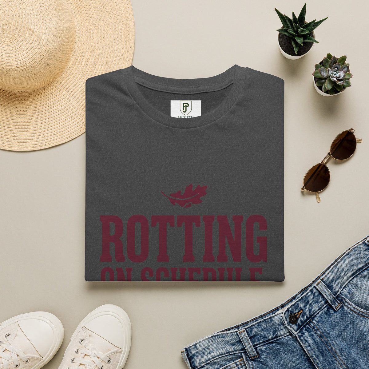 T-shirt « Rotting On Schedule » — T-shirt humoristique avec motif feuille d'automne