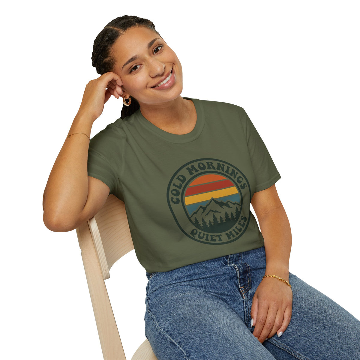 Cold Mornings Mountain T-Shirt — Retro Sunset Outdoor Tee