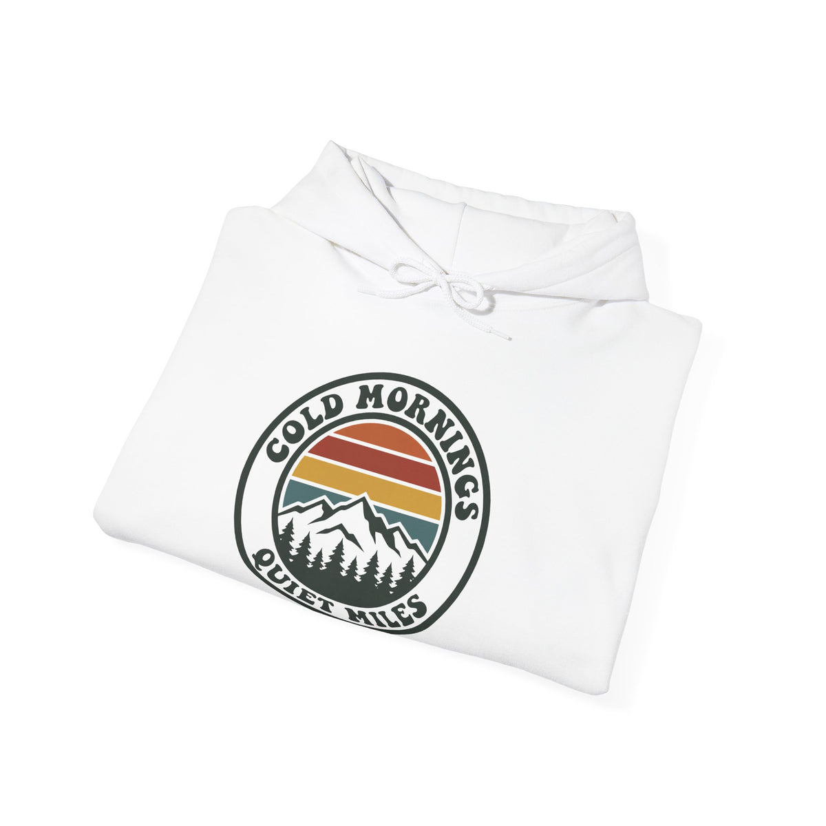 Cold Mornings Quiet Miles Hoodie — Retro Mountain Running Pullover