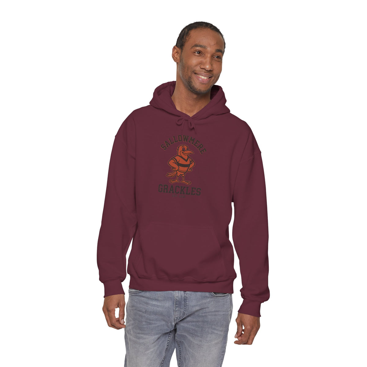 Sallowmere Grackles Hoodie — Sweat-shirt vintage mascotte collège à col ras du cou
