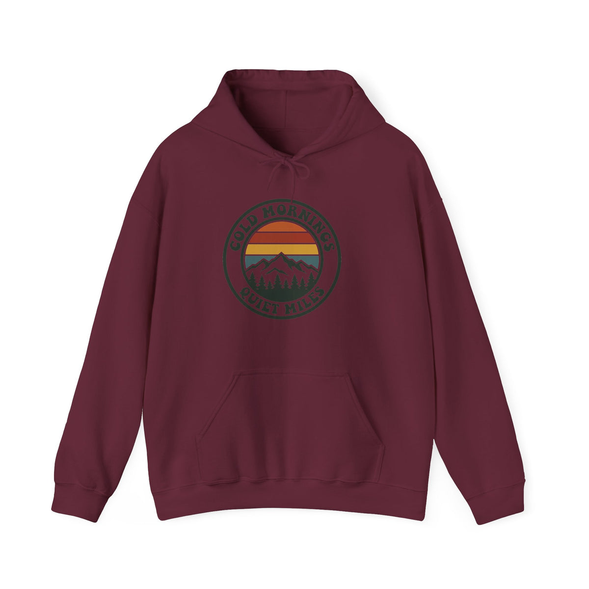 Cold Mornings Quiet Miles Hoodie — Retro Mountain Running Pullover