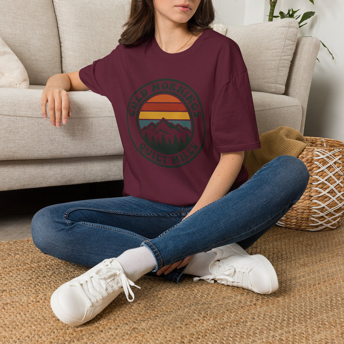 Cold Mornings Mountain T-Shirt — Retro Sunset Outdoor Tee