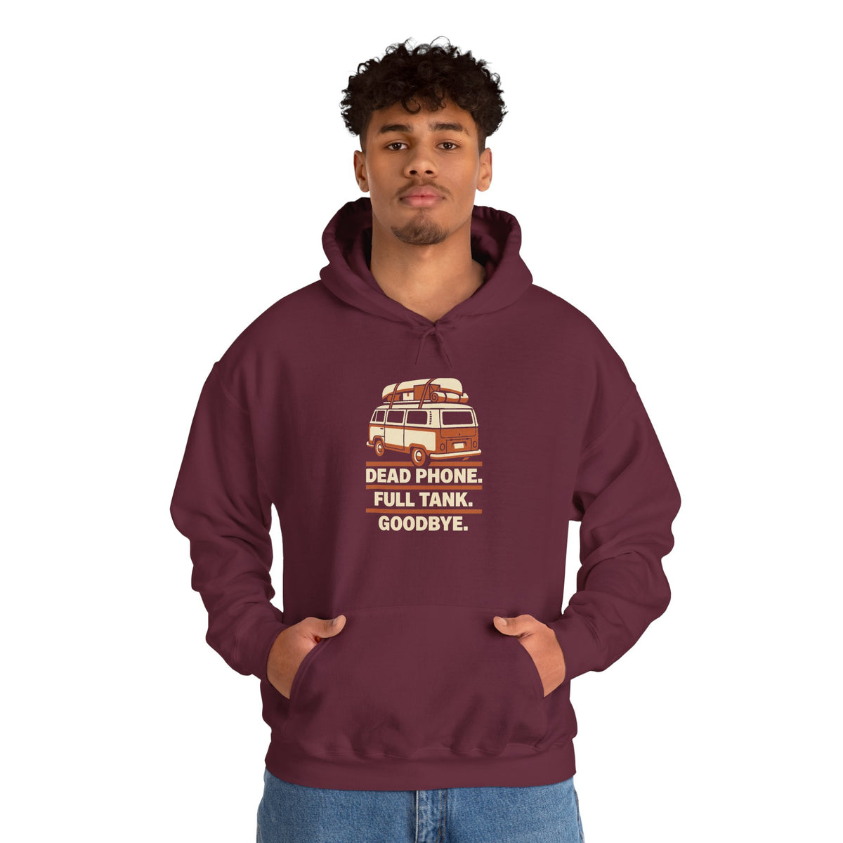 Vintage Camper Hoodie – 'Full Tank, Goodbye' Retro Van Travel Sweatshirt