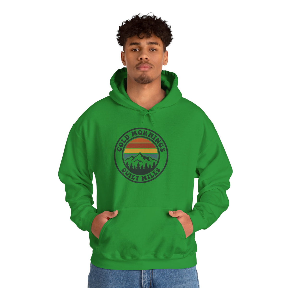 Cold Mornings Quiet Miles Hoodie — Retro Mountain Running Pullover