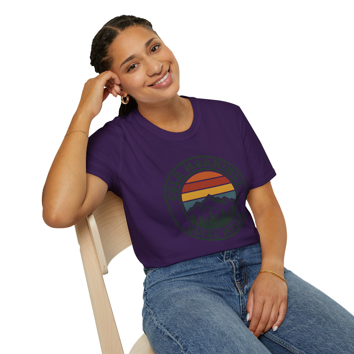 Cold Mornings Mountain T-Shirt — Retro Sunset Outdoor Tee