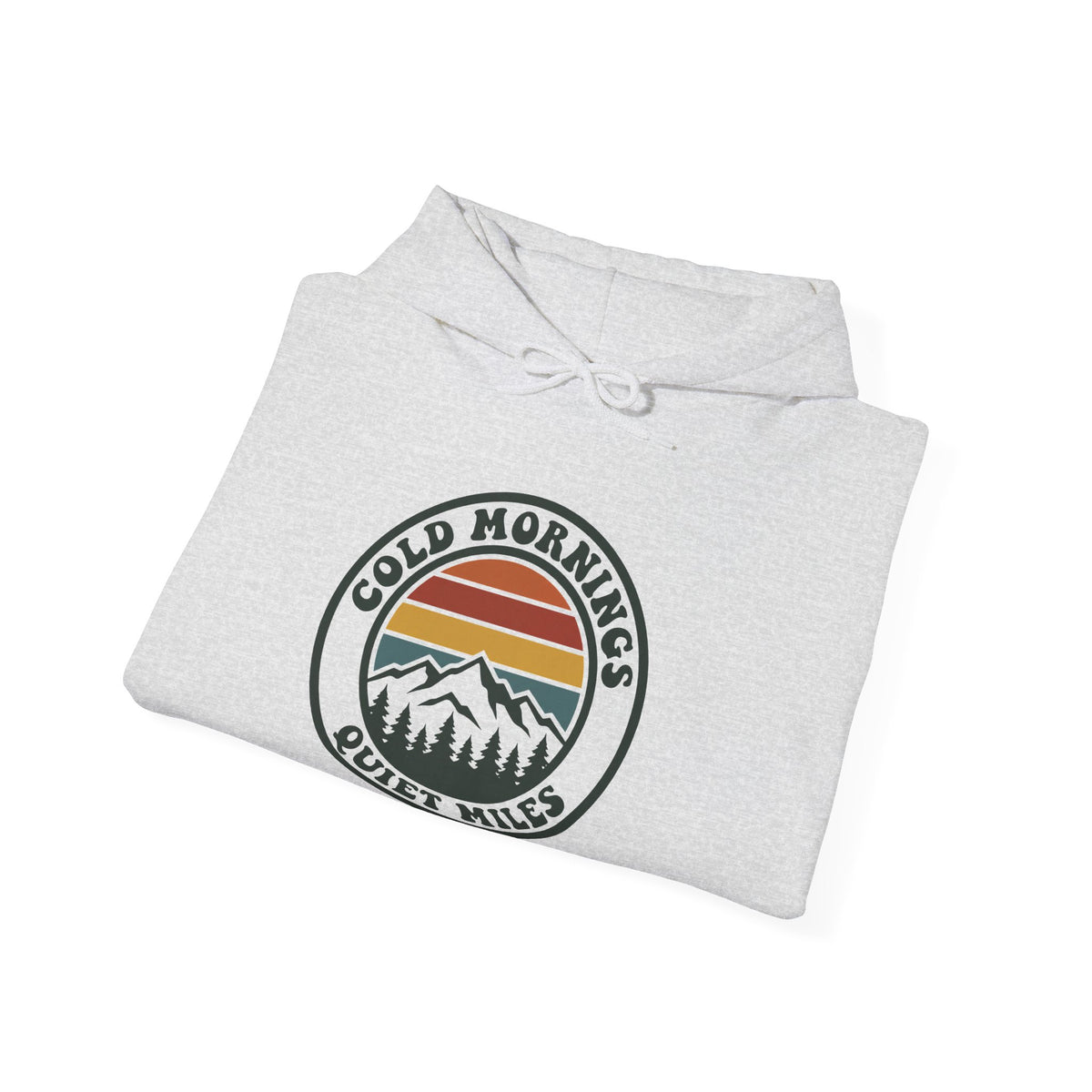 Cold Mornings Quiet Miles Hoodie — Retro Mountain Running Pullover