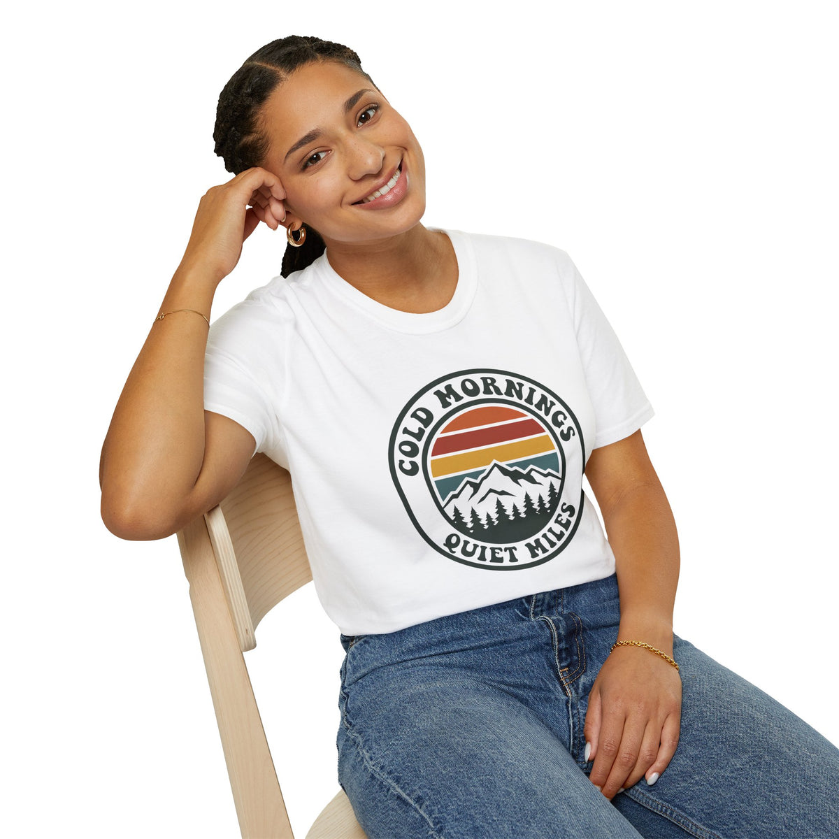 Cold Mornings Mountain T-Shirt — Retro Sunset Outdoor Tee