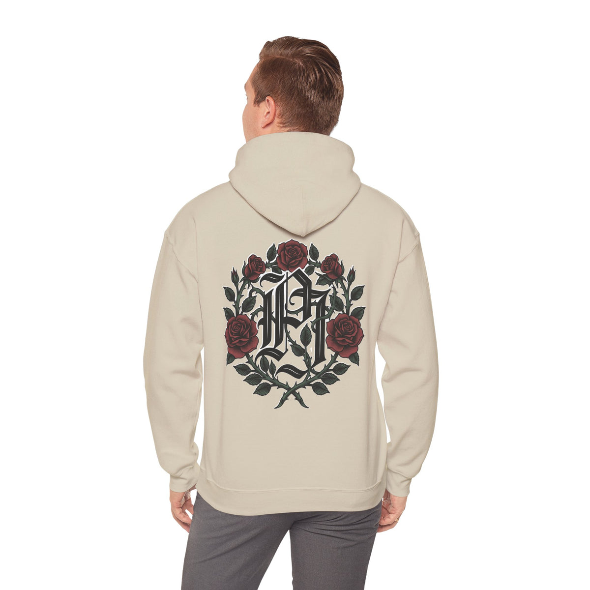 Rose Monogram Hoodie — Gothic Floral Initials Sweatshirt