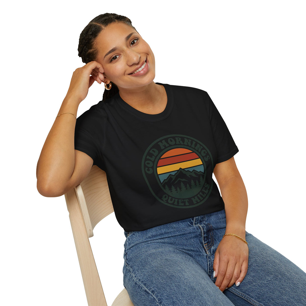 Cold Mornings Mountain T-Shirt — Retro Sunset Outdoor Tee
