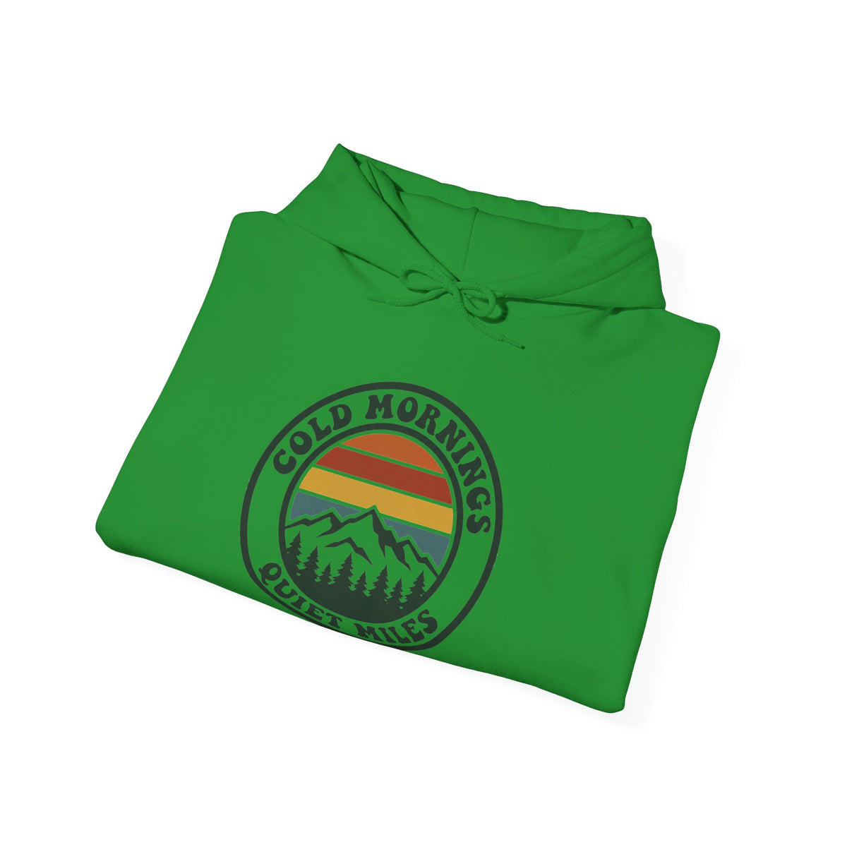 Cold Mornings Quiet Miles Hoodie — Retro Mountain Running Pullover